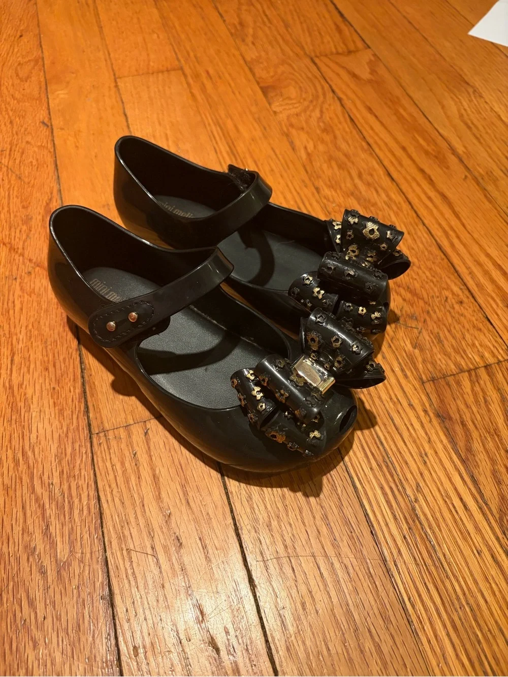 Mini Melissa Black Mary Jane with Studded Bow Detail